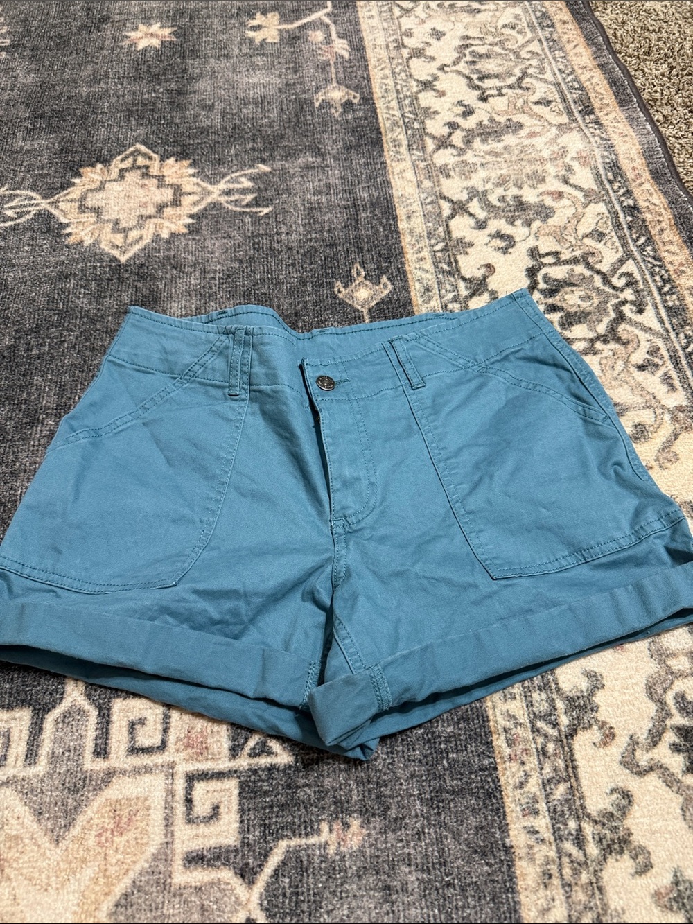 Magellan Outdoors High-Waist Teal Blue Cotton Shorts